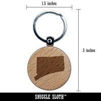 Connecticut State Silhouette Engraved Wood Round Keychain Tag Charm