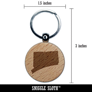 Connecticut State Silhouette Engraved Wood Round Keychain Tag Charm