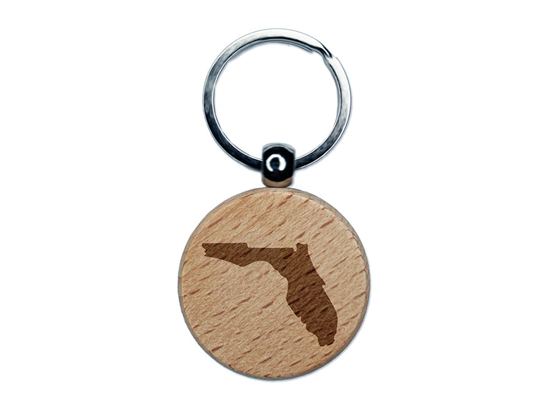 Florida State Silhouette Engraved Wood Round Keychain Tag Charm