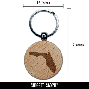 Florida State Silhouette Engraved Wood Round Keychain Tag Charm