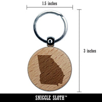 Georgia State Silhouette Engraved Wood Round Keychain Tag Charm