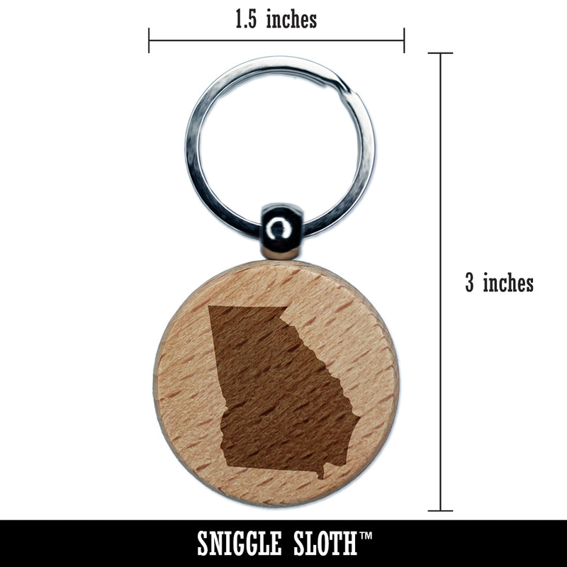 Georgia State Silhouette Engraved Wood Round Keychain Tag Charm