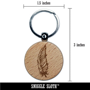 Hand Drawn Feather Doodle Engraved Wood Round Keychain Tag Charm