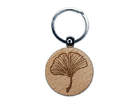 Hand Drawn Ginkgo Leaf Doodle Engraved Wood Round Keychain Tag Charm