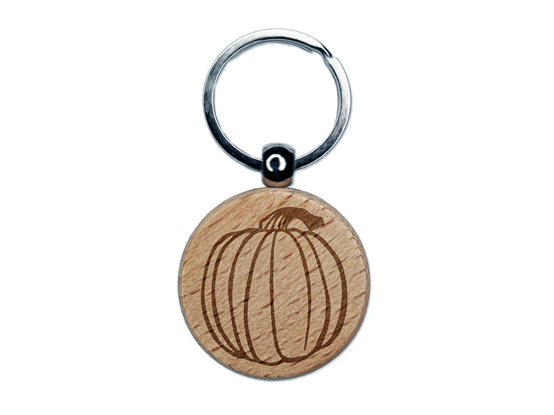 Hand Drawn Round Pumpkin Doodle Fall Thanksgiving Halloween Engraved Wood Round Keychain Tag Charm