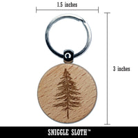 Hand Drawn Sketchy Christmas Evergreen Tree Engraved Wood Round Keychain Tag Charm