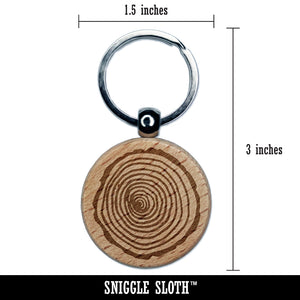 Hand Drawn Tree Rings Doodle Engraved Wood Round Keychain Tag Charm