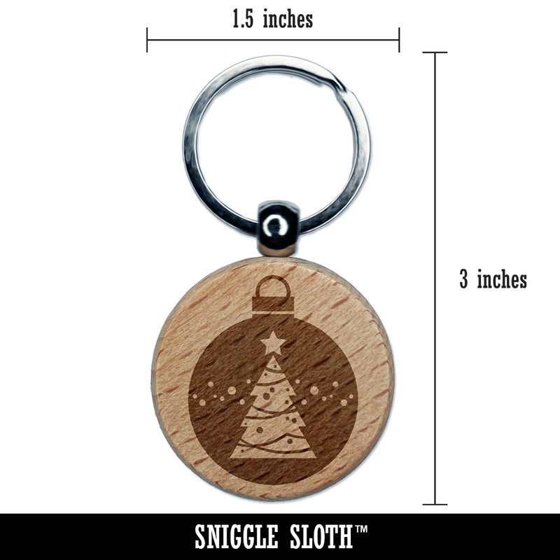 Holiday Ornament Christmas Evergreen Tree Engraved Wood Round Keychain Tag Charm