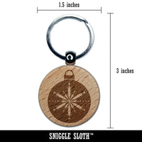 Holiday Ornament Snowflake Engraved Wood Round Keychain Tag Charm