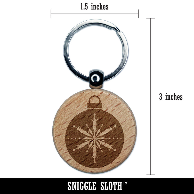 Holiday Ornament Snowflake Engraved Wood Round Keychain Tag Charm