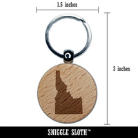 Idaho State Silhouette Engraved Wood Round Keychain Tag Charm