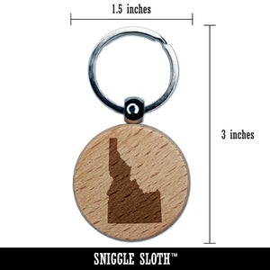 Idaho State Silhouette Engraved Wood Round Keychain Tag Charm