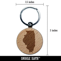 Illinois State Silhouette Engraved Wood Round Keychain Tag Charm