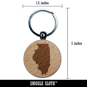 Illinois State Silhouette Engraved Wood Round Keychain Tag Charm