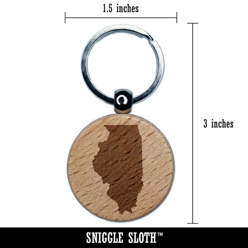 Illinois State Silhouette Engraved Wood Round Keychain Tag Charm