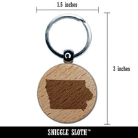 Iowa State Silhouette Engraved Wood Round Keychain Tag Charm