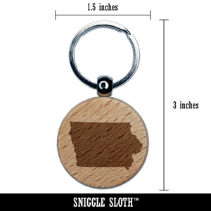 Iowa State Silhouette Engraved Wood Round Keychain Tag Charm