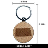 Kansas State Silhouette Engraved Wood Round Keychain Tag Charm