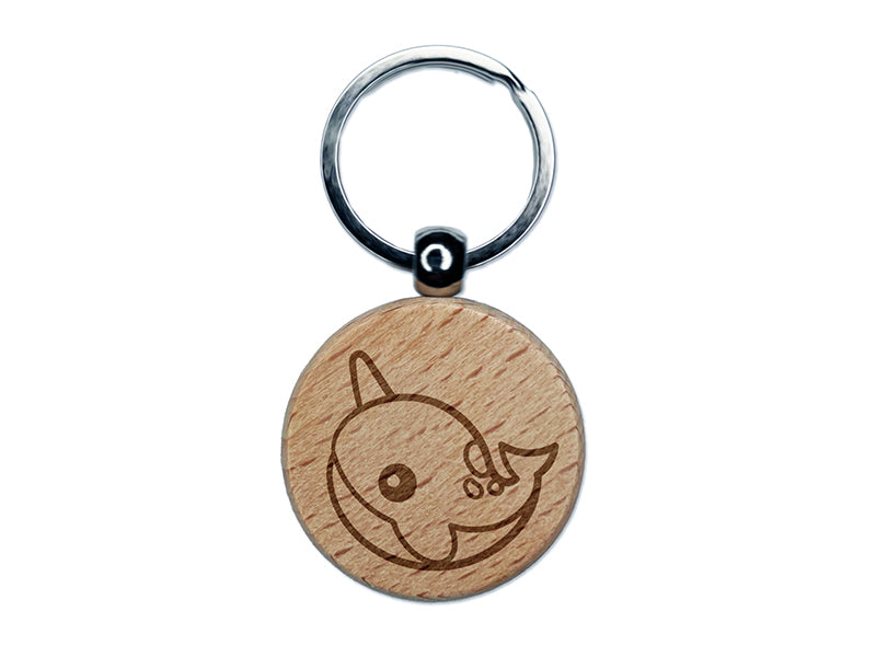 Kawaii Narwhal Engraved Wood Round Keychain Tag Charm