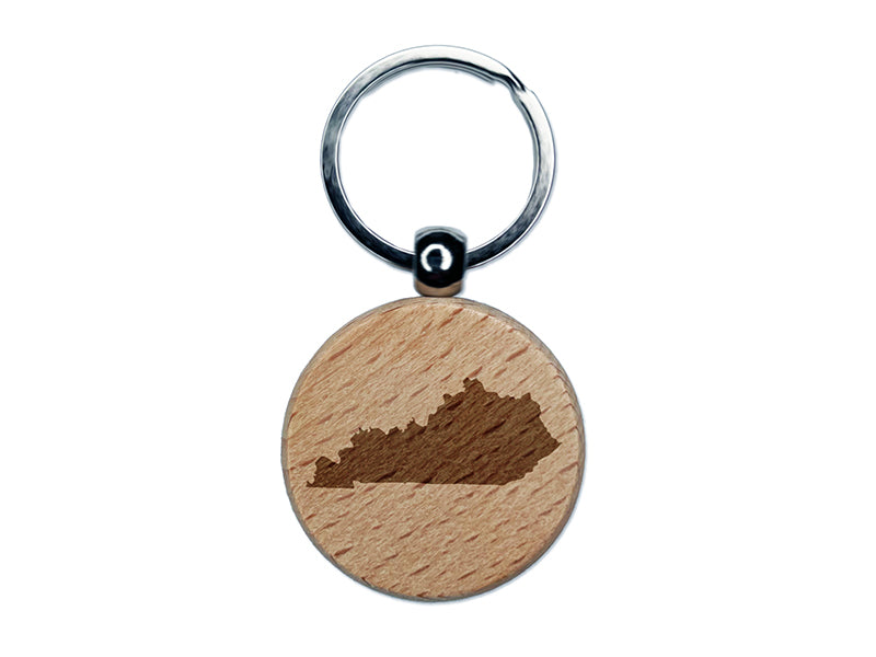 Kentucky State Silhouette Engraved Wood Round Keychain Tag Charm