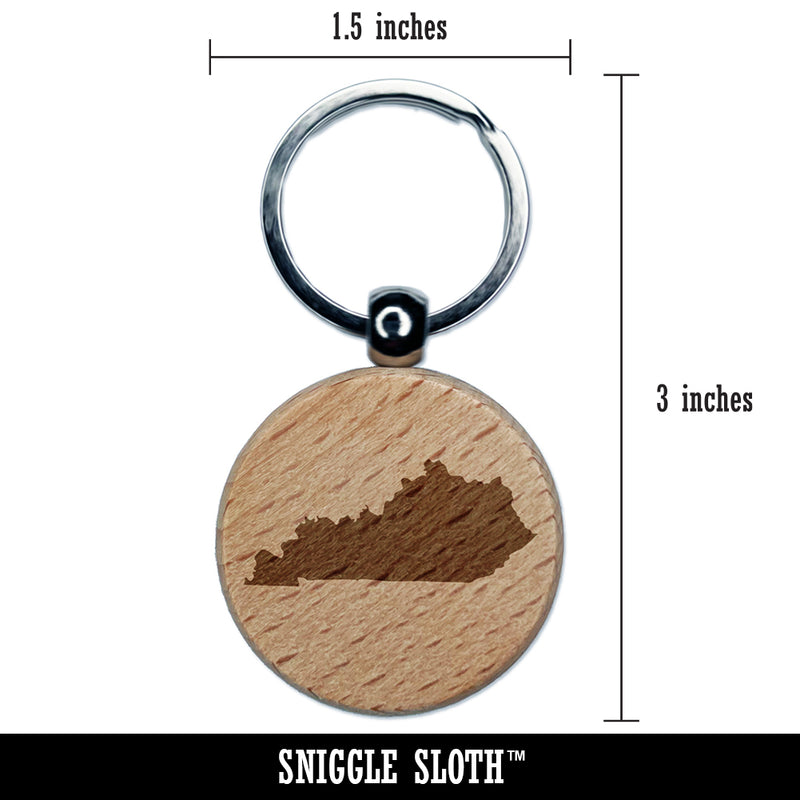 Kentucky State Silhouette Engraved Wood Round Keychain Tag Charm