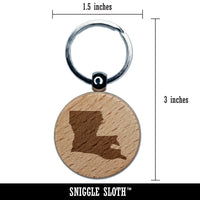 Louisiana State Silhouette Engraved Wood Round Keychain Tag Charm