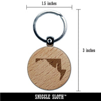 Maryland State Silhouette Engraved Wood Round Keychain Tag Charm