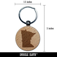 Minnesota State Silhouette Engraved Wood Round Keychain Tag Charm