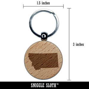 Montana State Silhouette Engraved Wood Round Keychain Tag Charm