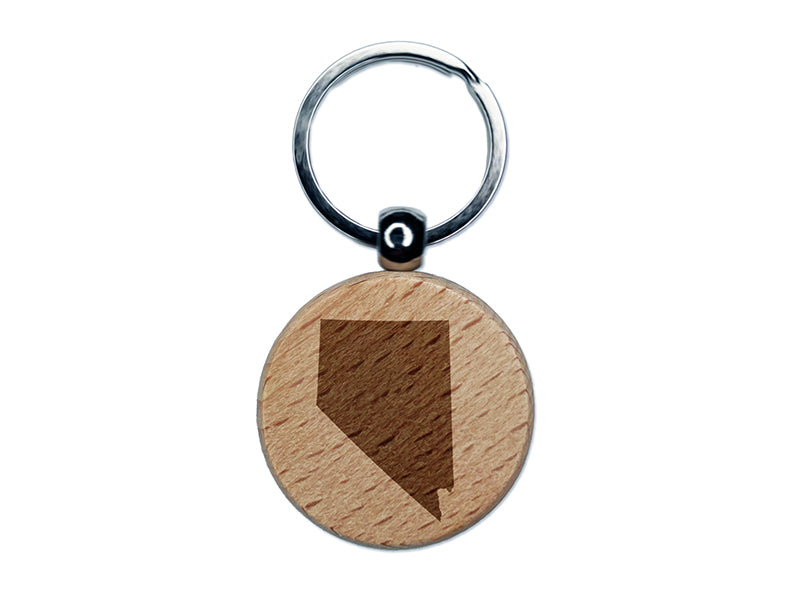 Nevada State Silhouette Engraved Wood Round Keychain Tag Charm