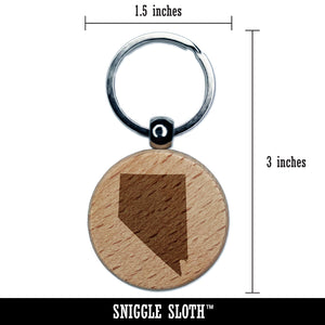 Nevada State Silhouette Engraved Wood Round Keychain Tag Charm