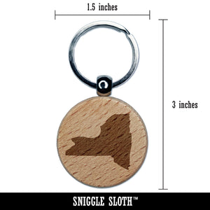 New York State Silhouette Engraved Wood Round Keychain Tag Charm