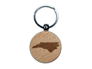 North Carolina State Silhouette Engraved Wood Round Keychain Tag Charm
