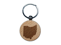 Ohio State Silhouette Engraved Wood Round Keychain Tag Charm