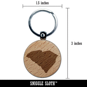 South Carolina State Silhouette Engraved Wood Round Keychain Tag Charm
