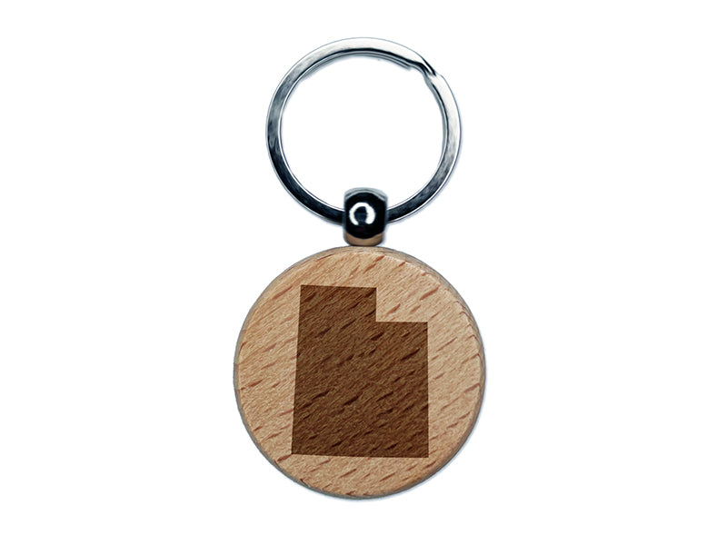Utah State Silhouette Engraved Wood Round Keychain Tag Charm