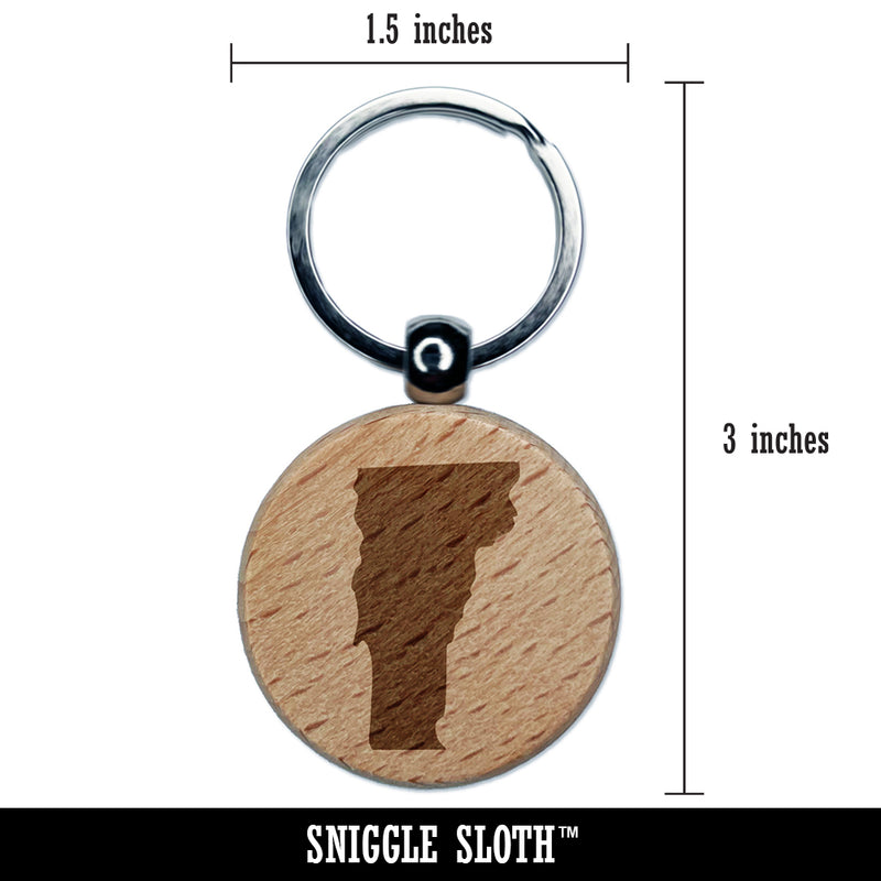 Vermont State Silhouette Engraved Wood Round Keychain Tag Charm