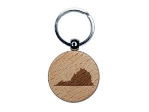 Virginia State Silhouette Engraved Wood Round Keychain Tag Charm