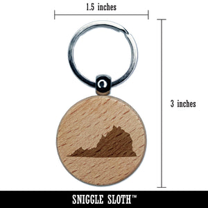 Virginia State Silhouette Engraved Wood Round Keychain Tag Charm