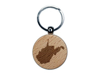 West Virginia State Silhouette Engraved Wood Round Keychain Tag Charm