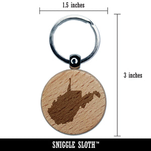 West Virginia State Silhouette Engraved Wood Round Keychain Tag Charm