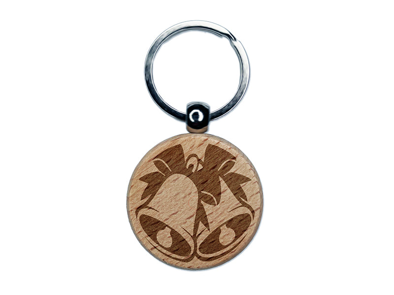 Bells with Bows for Christmas and Weddings Engraved Wood Round Keychain Tag Charm
