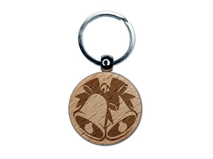 Bells with Bows for Christmas and Weddings Engraved Wood Round Keychain Tag Charm