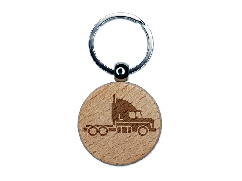 Big Rig Mac Semi Truck Engraved Wood Round Keychain Tag Charm