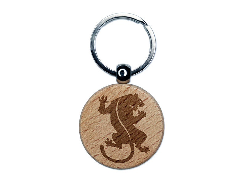 Black Panther Engraved Wood Round Keychain Tag Charm