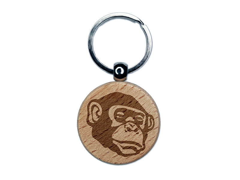 Bonobo Chimpanzee Ape Face Engraved Wood Round Keychain Tag Charm