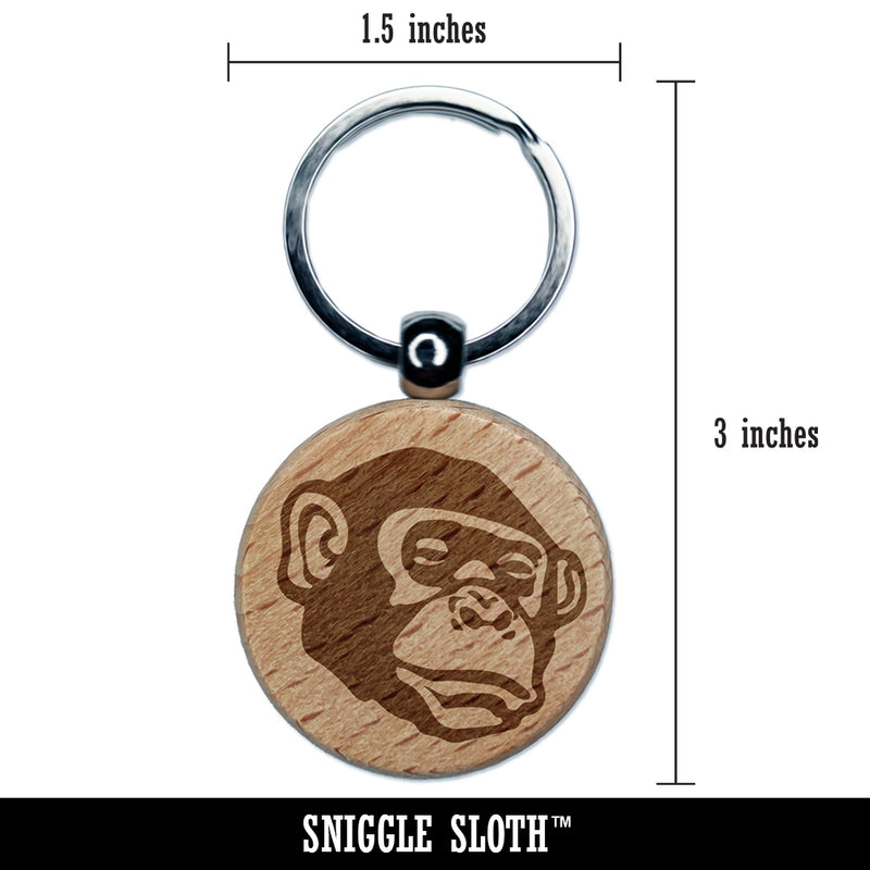 Bonobo Chimpanzee Ape Face Engraved Wood Round Keychain Tag Charm