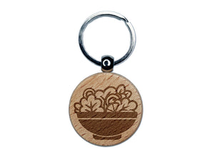 Bowl of Salad with Lettuce Tomato and Onion Engraved Wood Round Keychain Tag Charm