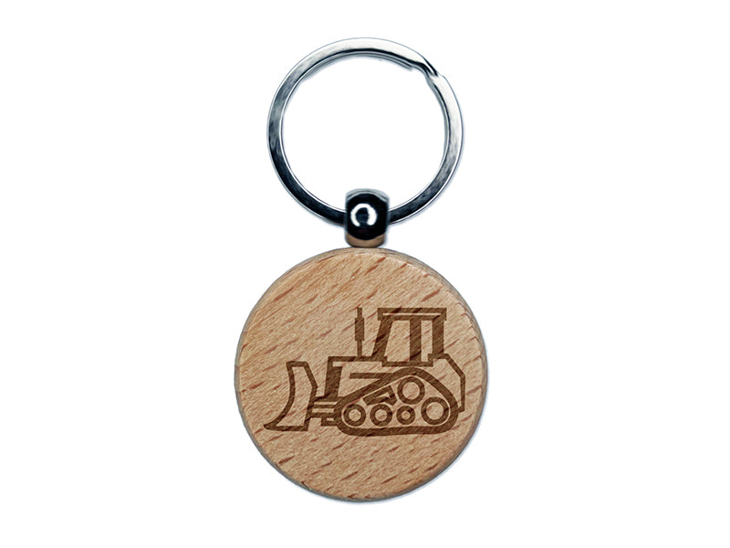 Bulldozer Dozer Construction Vehicle Engraved Wood Round Keychain Tag Charm