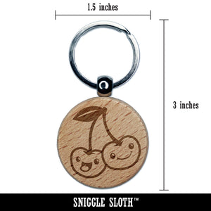 Couple of Cute and Kawaii Cherry Buddies Cherries Engraved Wood Round Keychain Tag Charm